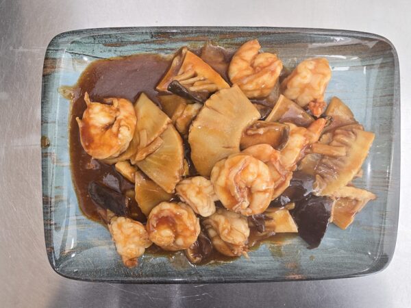 Gambas con bambu y seta china